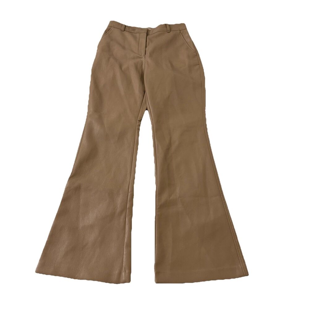 Aritzia Babaton Program Pants Womens 8 Tan High Waisted‎ Vegan Leather Flared